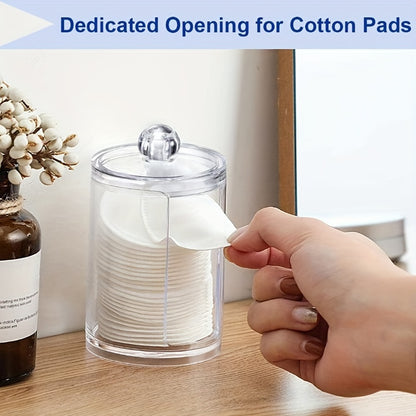Clear Acrylic Makeup Organizer – 1/2/3pcs Cosmetic Storage Box with Swab Holder & Makeup Pads Jar for Home Organization