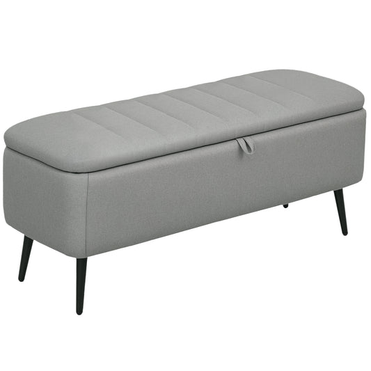 92 x 31cm Linen-Look Storage Ottoman- Light Grey