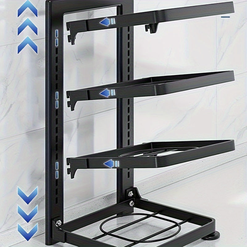 Height Adjustable 3-4 Tier Stainless Steel Pot Rack – Under-Sink and Cabinet Kitchen Storage