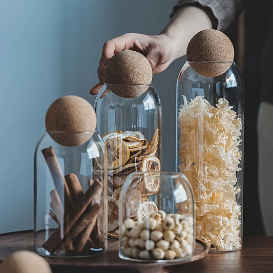 3 Piece Glass Snack Storage Jars with Lids and Spoons – Large Capacity Transparent Containers