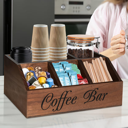 Rustic Wooden Coffee Pod Holder – Rectangular Storage Organizer for Coffee Accessories & Countertop Organization