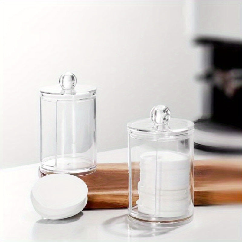 Clear Acrylic Makeup Organizer – 1/2/3pcs Cosmetic Storage Box with Swab Holder & Makeup Pads Jar for Home Organization