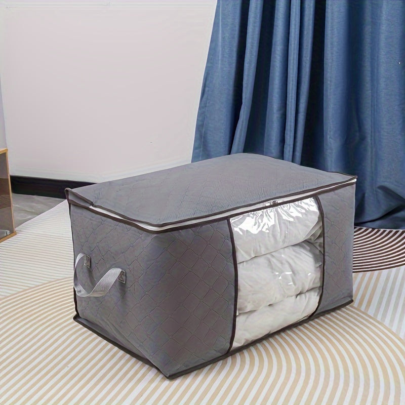 Large Clothes Storage Bag – Non-Woven Fabric Organizer with Clear Window & Zipper for Blankets, Comforters & Seasonal Clothing