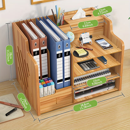 Wooden Pen and Pencil Holder – Office Desk Organizer with Drawer