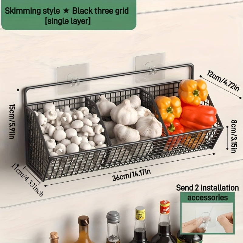 Wall-Mounted Kitchen Storage Basket – Durable Hanging Organizer Rack for Vegetables, Garlic, Onions & More