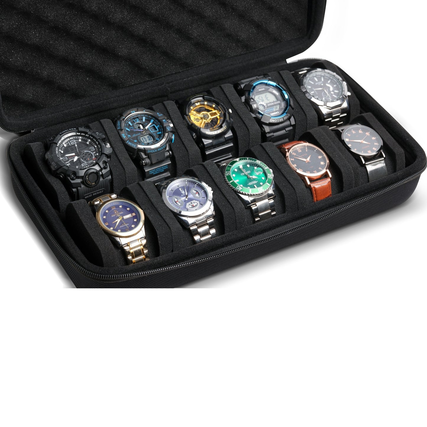 10-Slot Watch Storage Case – Travel-Ready Luxury Organizer with Hard Shell & Zipper