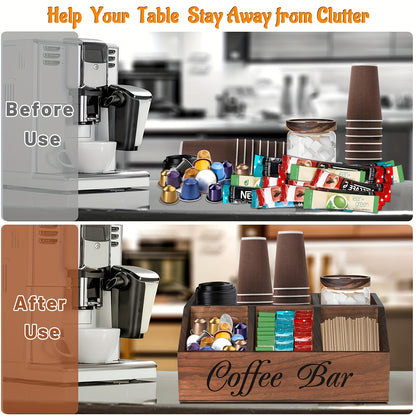 Rustic Wooden Coffee Pod Holder – Rectangular Storage Organizer for Coffee Accessories & Countertop Organization