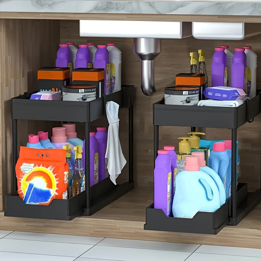 2-Tier Pull-Out Under-Sink Organizer – Space-Saving Kitchen & Bathroom Storage Rack
