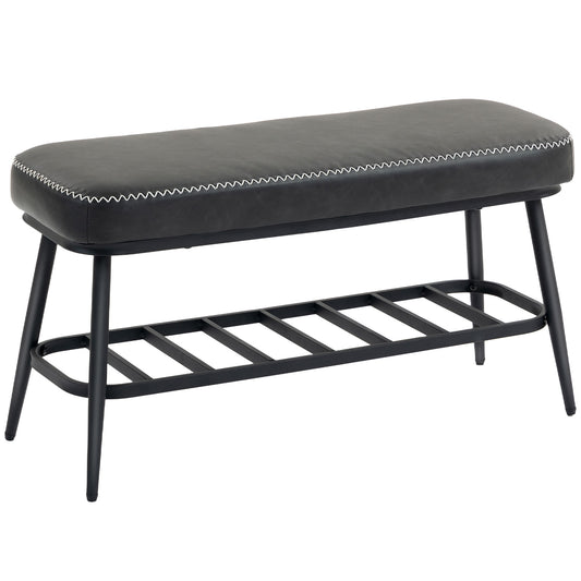 PU Leather Shoe Storage Bench- Charcoal Grey