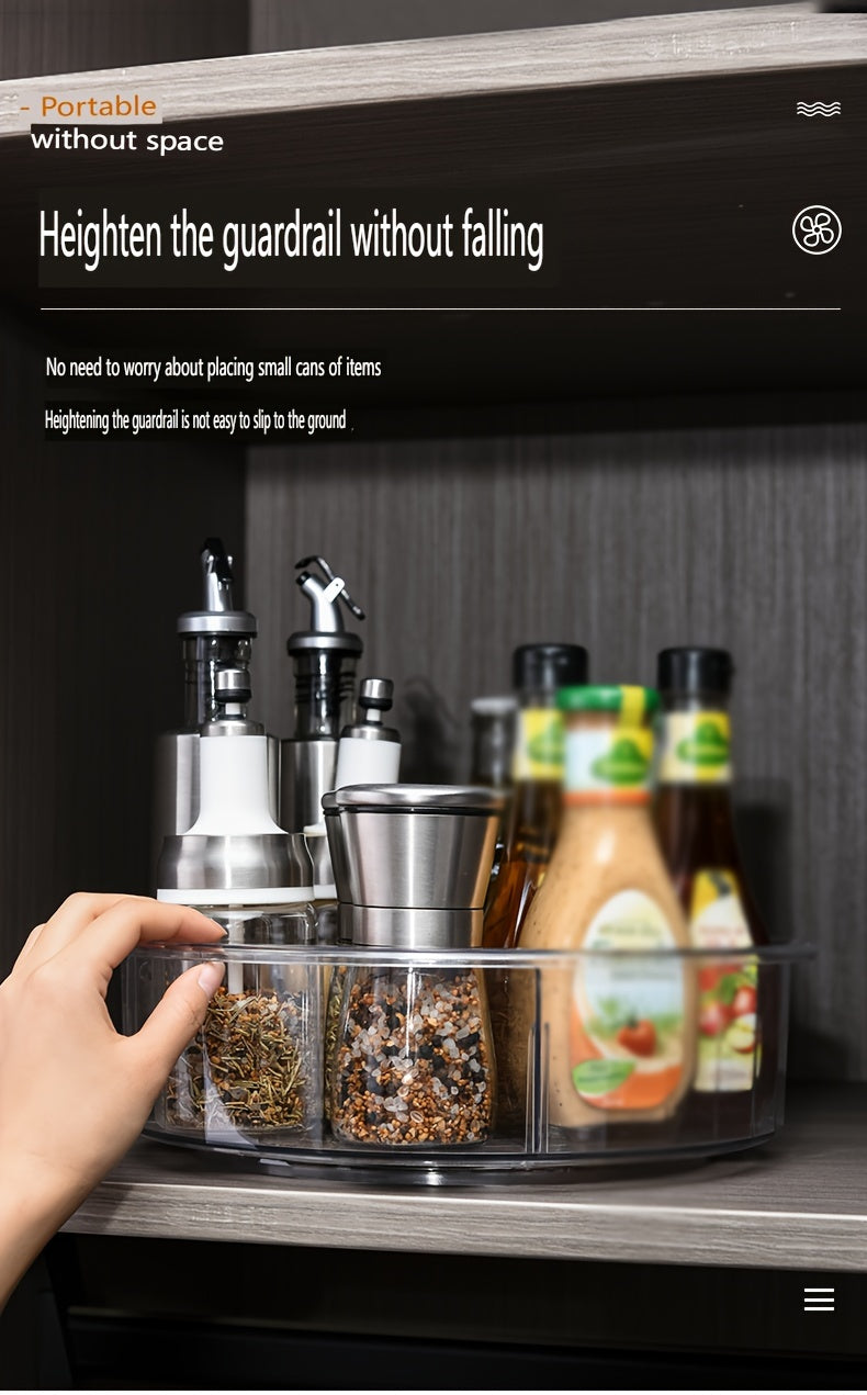 360° Rotating Turntable Storage Box – Divided Transparent Container for Condiments and Food