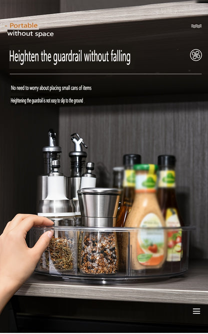 360° Rotating Turntable Storage Box – Divided Transparent Container for Condiments and Food