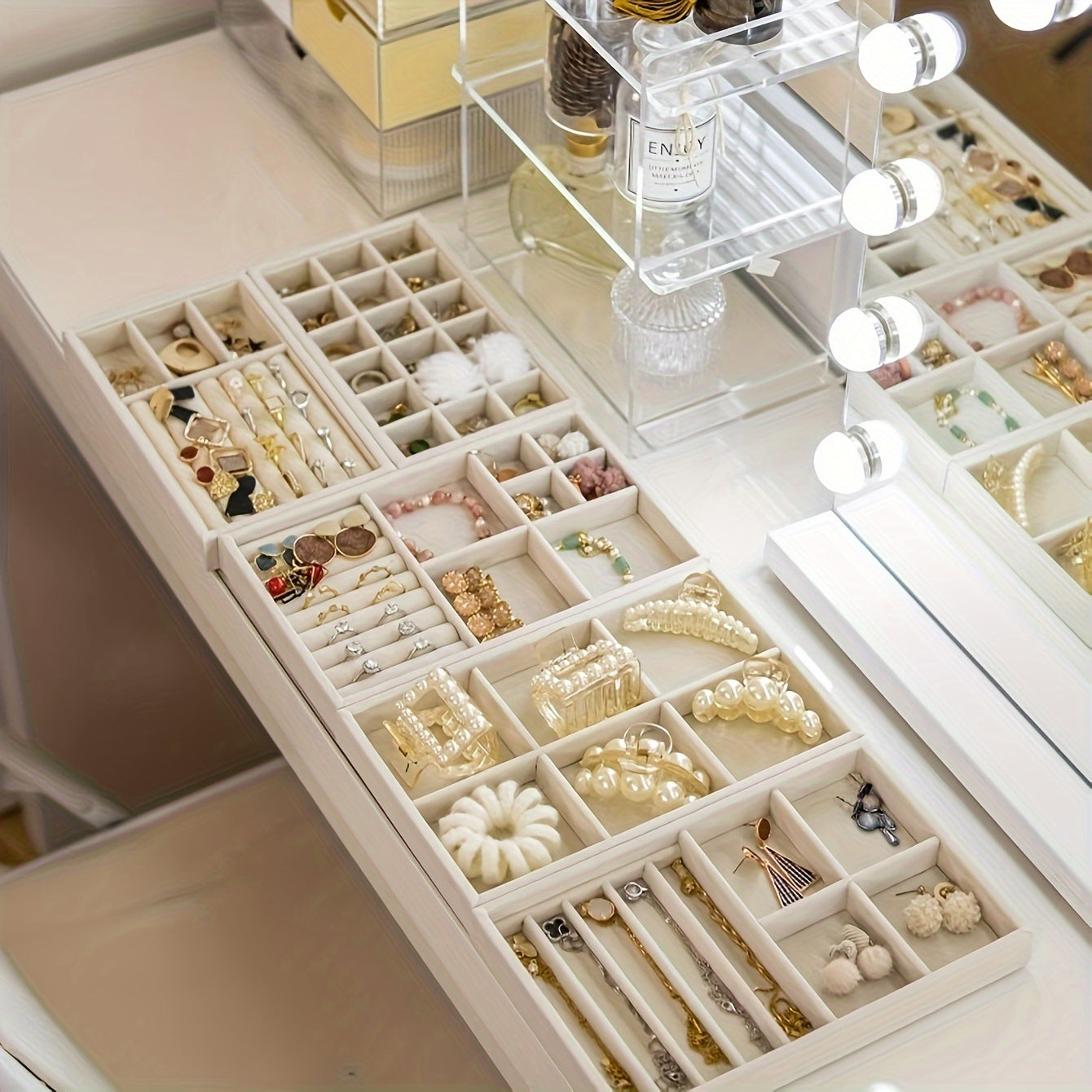 4pcs Velvet Jewelry Storage Rack – Multi-Grid Display Boards for Rings, Earrings & Accessories