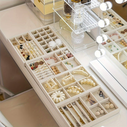 4pcs Velvet Jewelry Storage Rack – Multi-Grid Display Boards for Rings, Earrings & Accessories