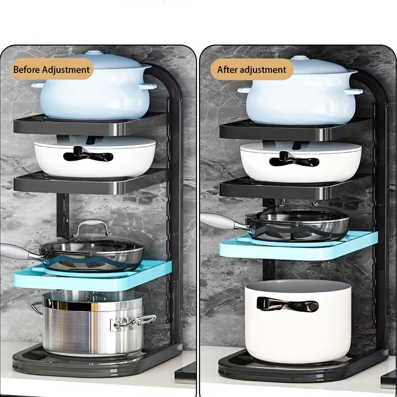 Height Adjustable 3-4 Tier Stainless Steel Pot Rack – Under-Sink and Cabinet Kitchen Storage