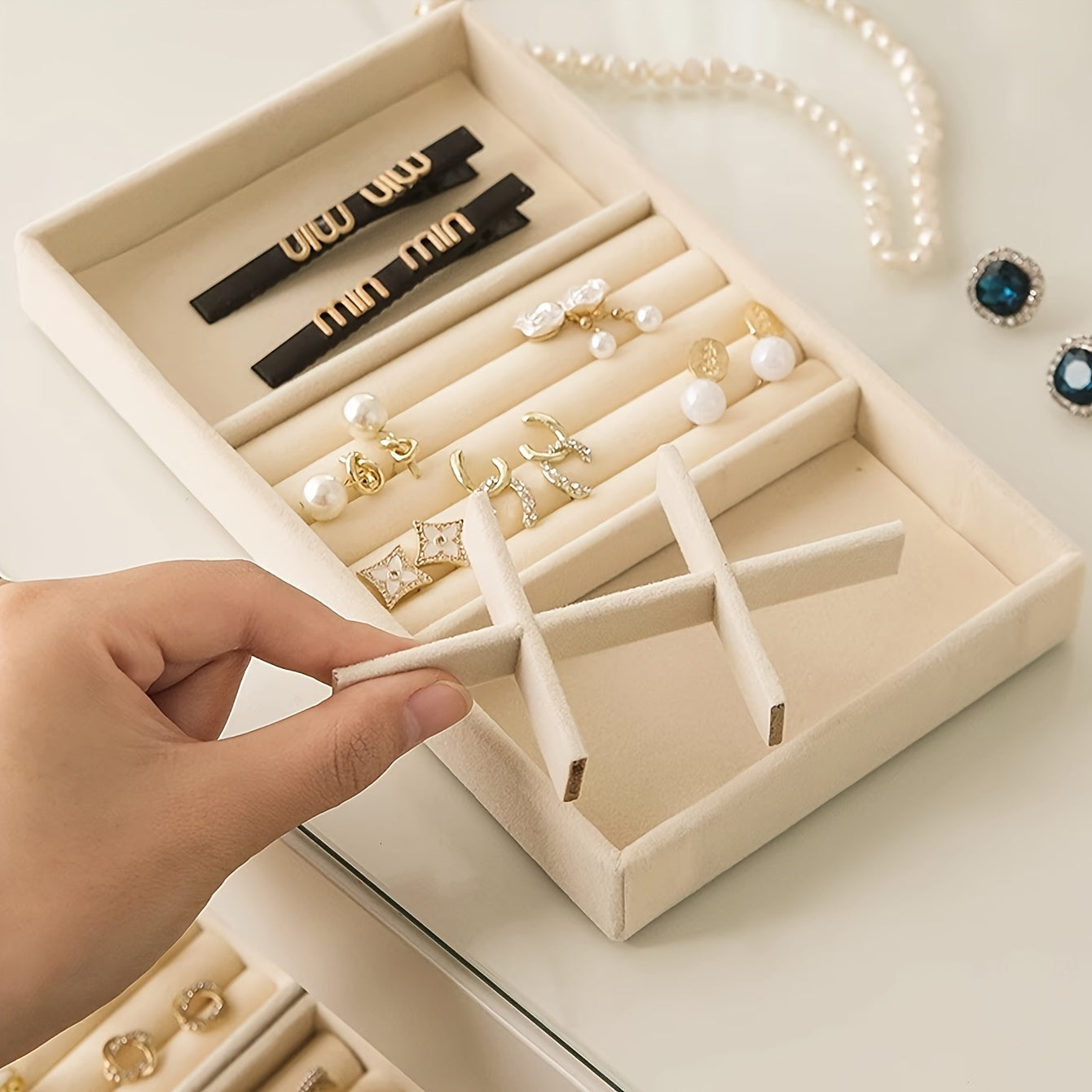 4pcs Velvet Jewelry Storage Rack – Multi-Grid Display Boards for Rings, Earrings & Accessories