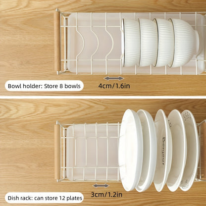 Space-Saving Dish Storage Rack with Chopsticks & Bowl Holder – Compact Kitchen Dish Drain Rack with Drain Board