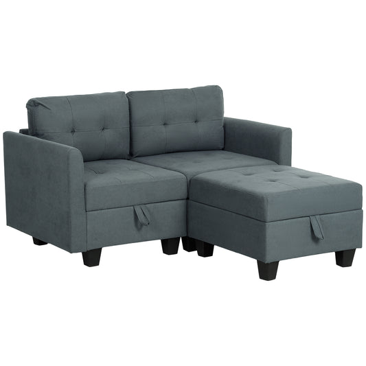 'L' Shape Modular Storage Sofa- Dark Grey