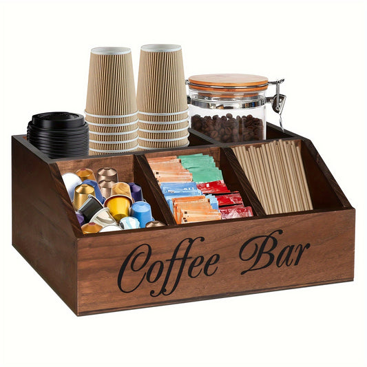 Rustic Wooden Coffee Pod Holder – Rectangular Storage Organizer for Coffee Accessories & Countertop Organization