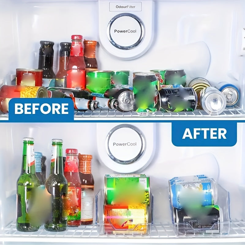 Clear Plastic Refrigerator Organizer Bin with Soda Can Dispenser & Beverage Holder – Fridge, Freezer & Pantry Storage