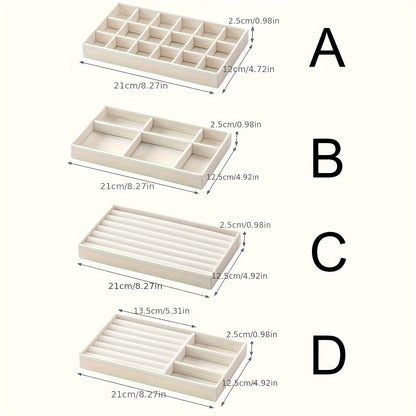 4pcs Velvet Jewelry Storage Rack – Multi-Grid Display Boards for Rings, Earrings & Accessories