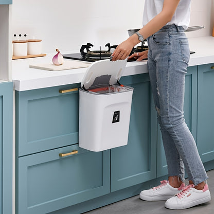 Under Cabinet Door Hanging Trash Can with Lid – No Drill Kitchen Waste Bin, Space-Saving Cabinet Organizer for Food Scraps & Utensils