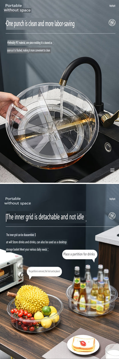 360° Rotating Turntable Storage Box – Divided Transparent Container for Condiments and Food