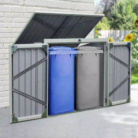 3.2 x 5.1ft Corrugated Steel Two-Bin Storage Shelter - Black