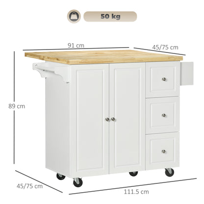 Kitchen Island Cart with Drop-Leaf Countertop – Mobile Storage Cabinet with Drawers, Spice Rack & Towel Holder