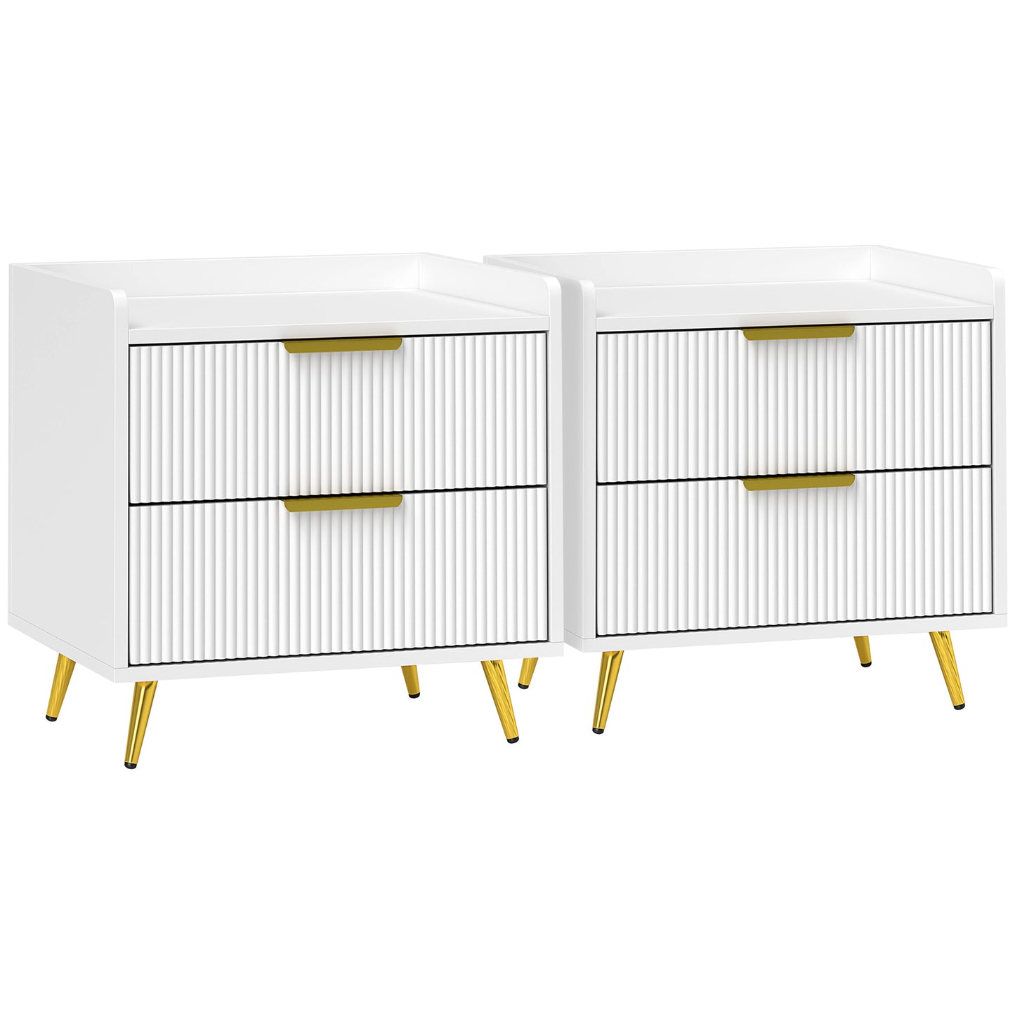 Elegant Two-Drawer Bedside Table Set of 2- White