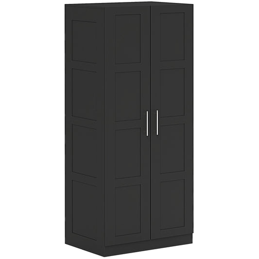 Double Panel Door Wardrobe, with Shelves- Black