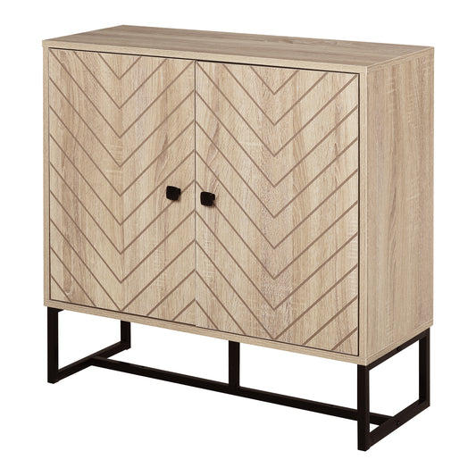 2-Tier Storage Cabinet Steel Frame Handles Tabletop Unique Home Style Organiser, 80H x 80L x 29.5Wcm-Oak