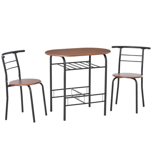 3-Piece Dining Table and Chair Set with Storage Shelf – Industrial Style, Oak & Black