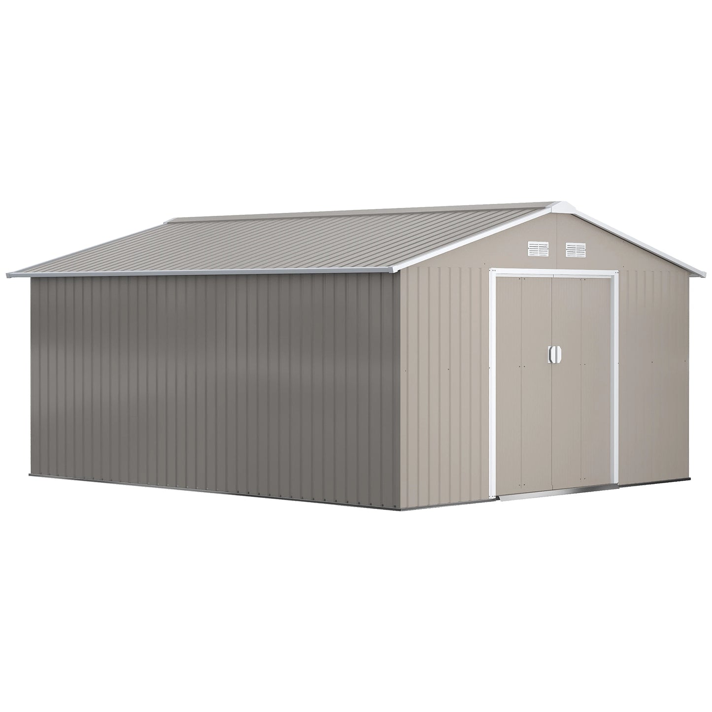 13 x 11ft Garden Metal Storage Shed Outdoor Storage Shed with Foundation Kit Ventilation & Doors, Light Grey