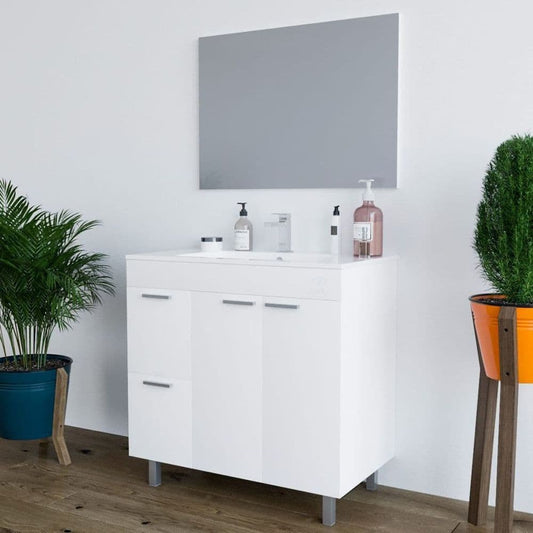 Milano White Gloss 2 Door 2 Drawer Bathroom Vanity Cabinet with Sink And Mirror