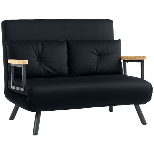 4-in-1 Velvet-Feel Double Sofa Bed, with Pillows- Black