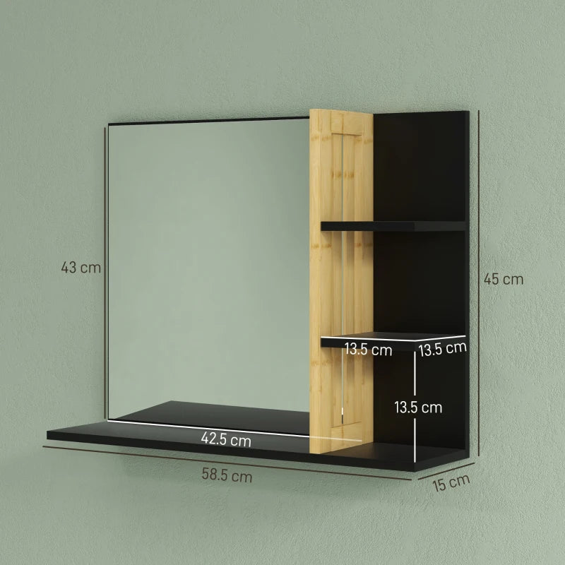 Bamboo Panel Bathroom Mirror, with Shelves