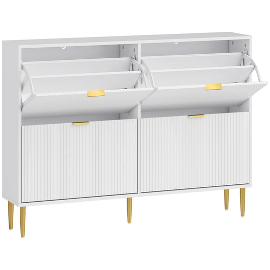 Narrow Shoe Cabinet with 4 Flip Drawers- White