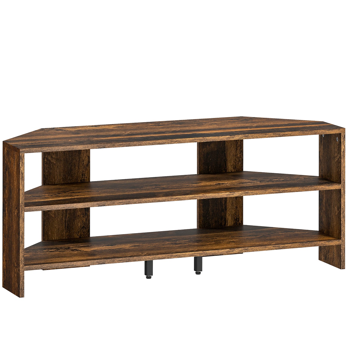 Corner TV Stand with 2 Open Shelves for 47 Inch TV- Rustic Brown
