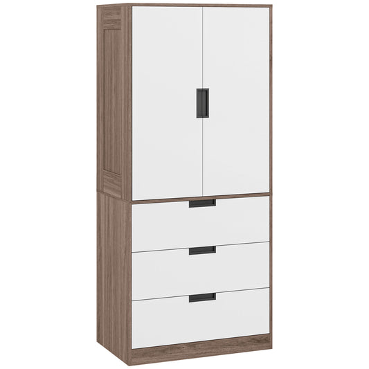 Two Door Wardrobe with drawers for Bedroom Use Family Use, White Brown