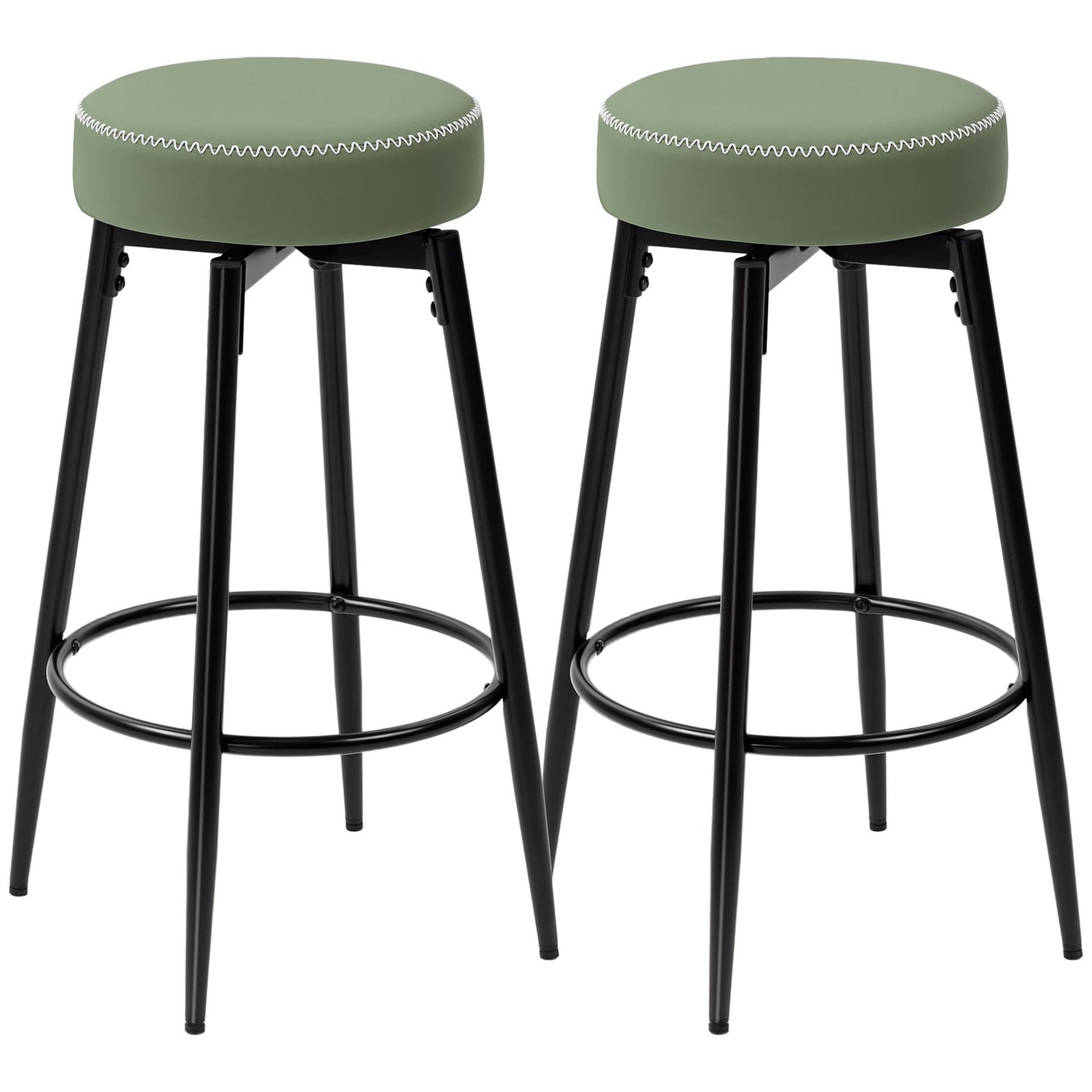 Set of Two Faux Leather Bar Stools- Green/Black