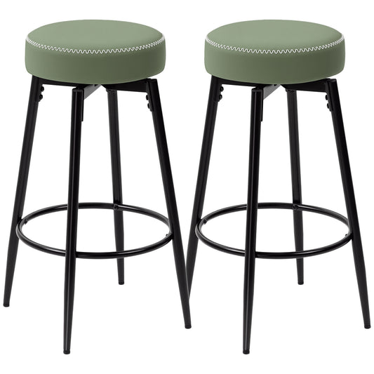 Set of Two Faux Leather Bar Stools- Green/Black