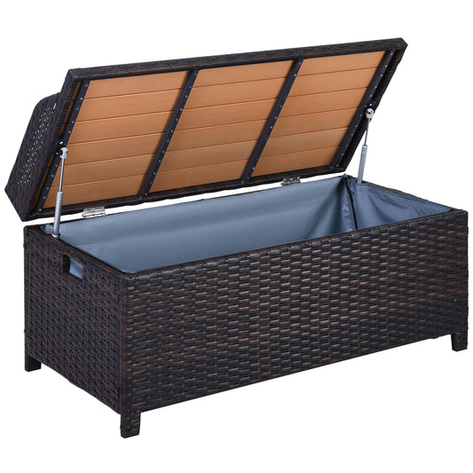 130 L Rattan Garden Storage Box, with Seat- Mixed Brown