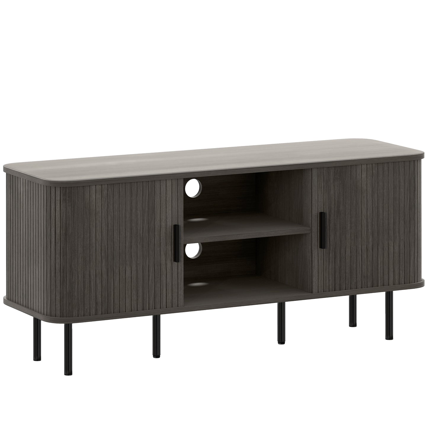 TV Unit with Storage Shelves and Cupboard, Grey