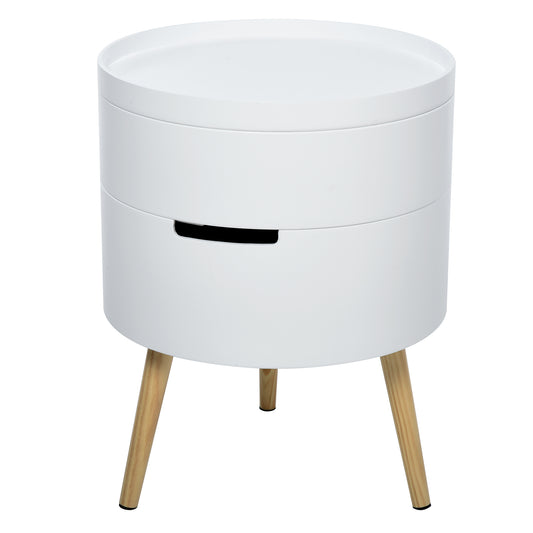 3-Tier Coffee Table, Round End Table with 2 Hidden Compartments and Detachable Tray, Side Table with Storage for Living Room, White