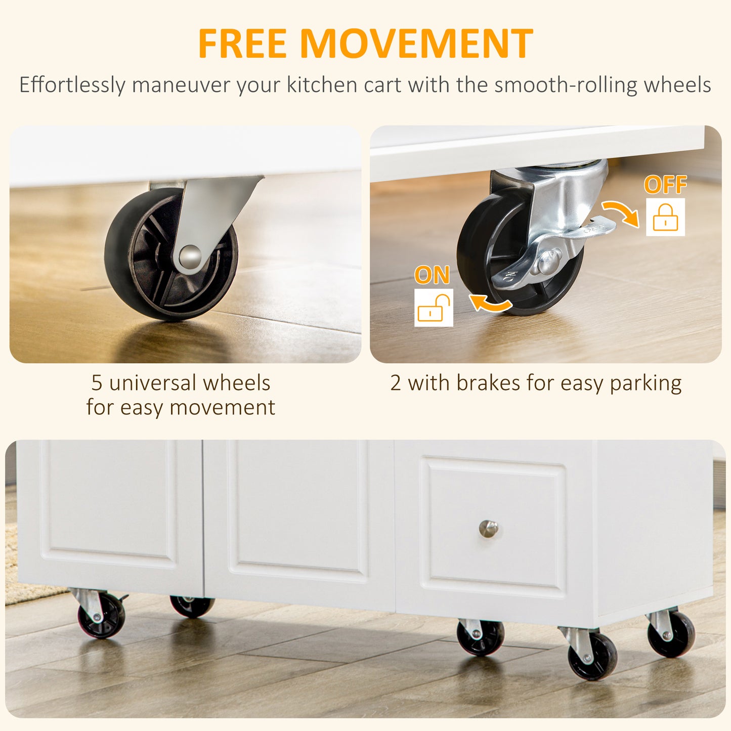 Kitchen Island Cart with Drop-Leaf Countertop – Mobile Storage Cabinet with Drawers, Spice Rack & Towel Holder