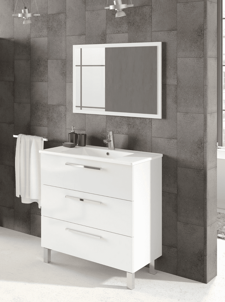 Valdo Bathroom Vanity Sink With Undersink Cupboard White Gloss with sink and mirror