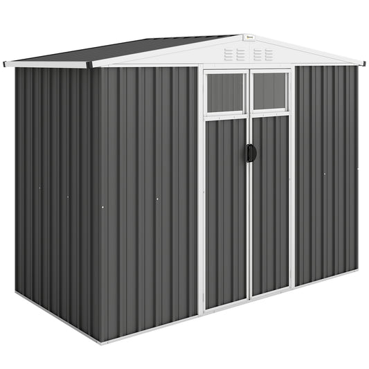 8 x 4 ft Metal Garden Shed, Garden Storage Shed with Window, 4 Vents and Lockable Door, Waterproof Galvanised Steel Tool Storage Cabinet, Dark Grey